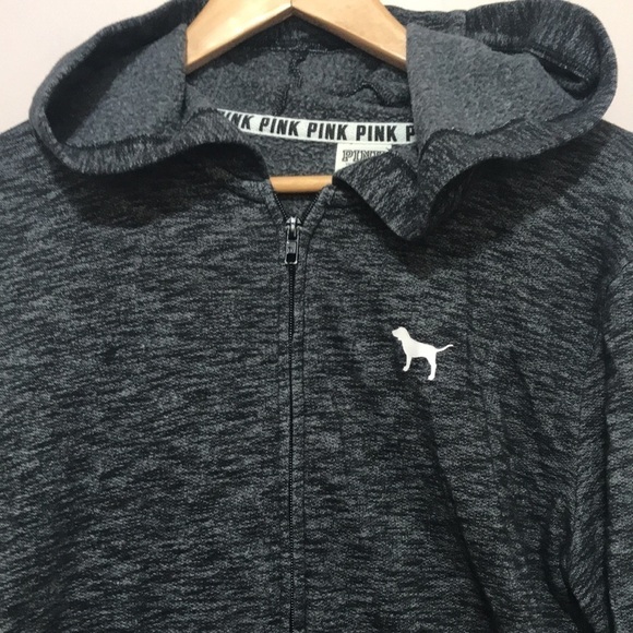 VICTORIA’S Secret Pink Snap Sleeves Full Zip Hoodie black marled size Medium - Picture 3 of 11